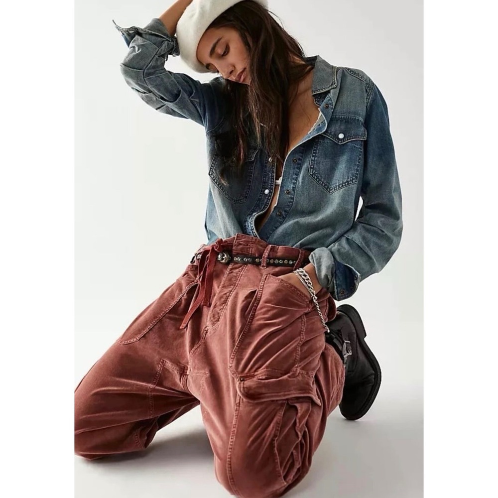 Free People Bay Breakers Corduroy Cargo Pants Womens XL Terracotta Drop Baggy - Picture 3 of 14